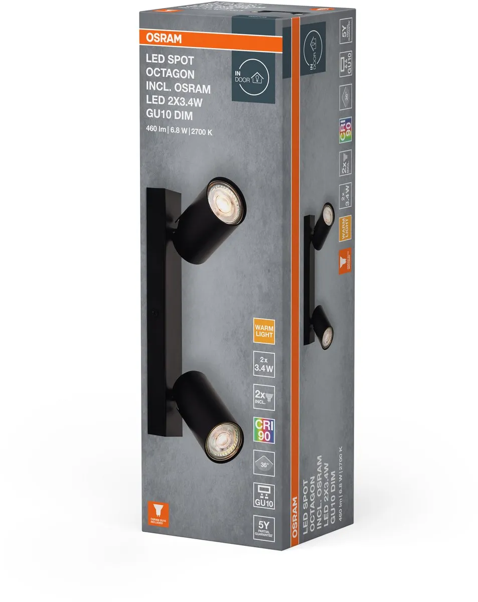 Osram LED Spot Octagon GU10 2x3,4W - Zwart - 460lm