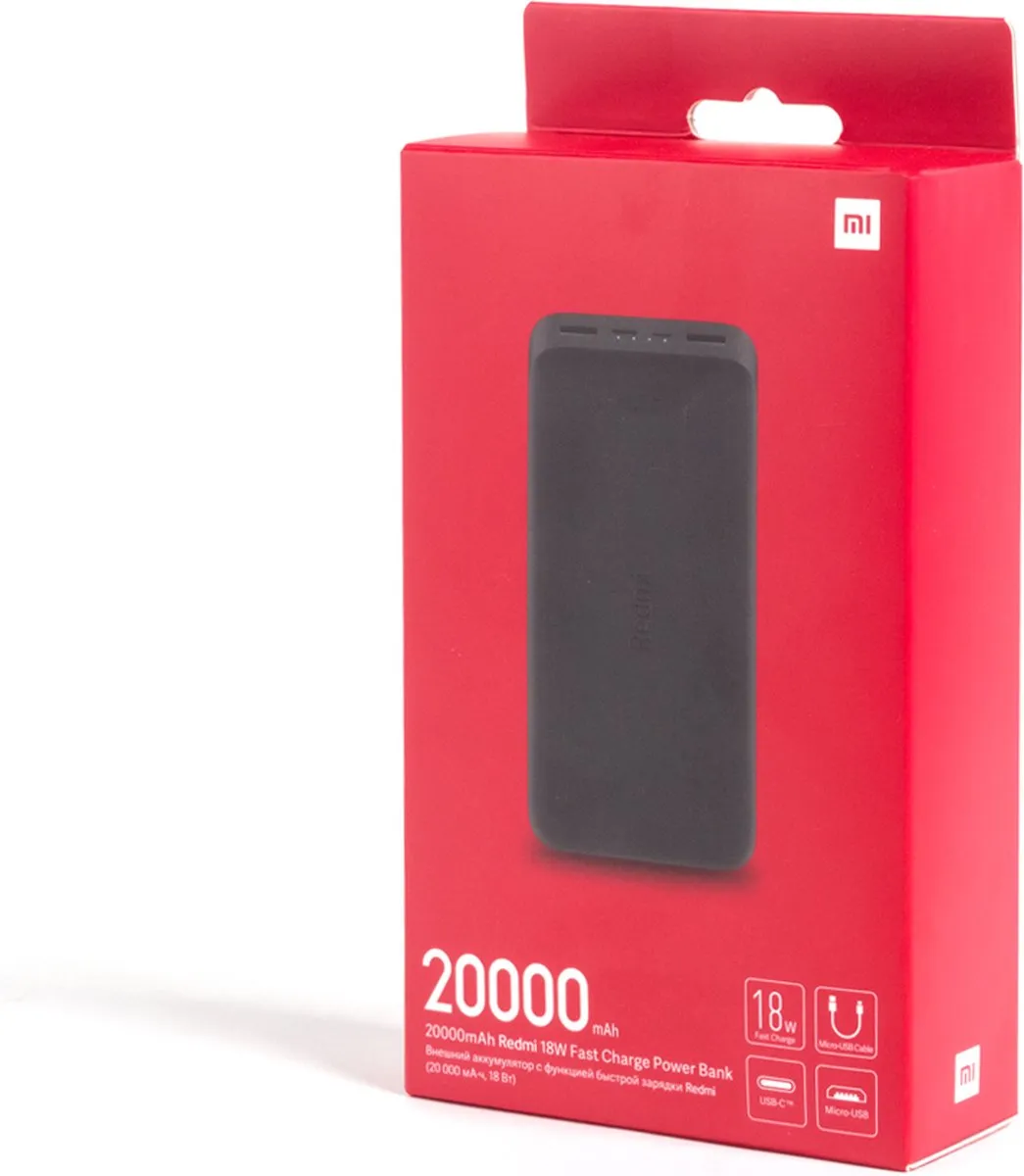 Xiaomi Redmi Powerbank 20000mAh VXN4304GL - 18W - 3x USB - Zwart - afbeelding 6 van 6