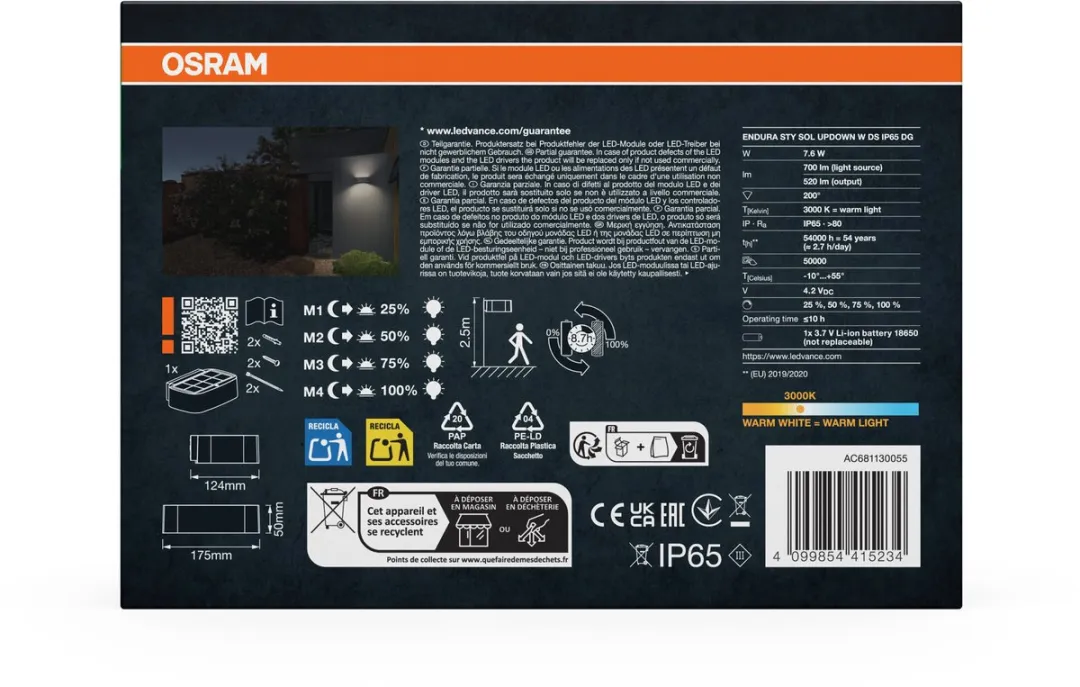 Osram Endura Style Solar Wandlamp 7,6W - Warm wit 3000K - IP65