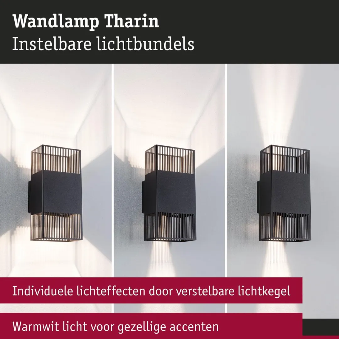 Paulmann LED Wandlamp Tharin IP44 2x3,7W - Zwart