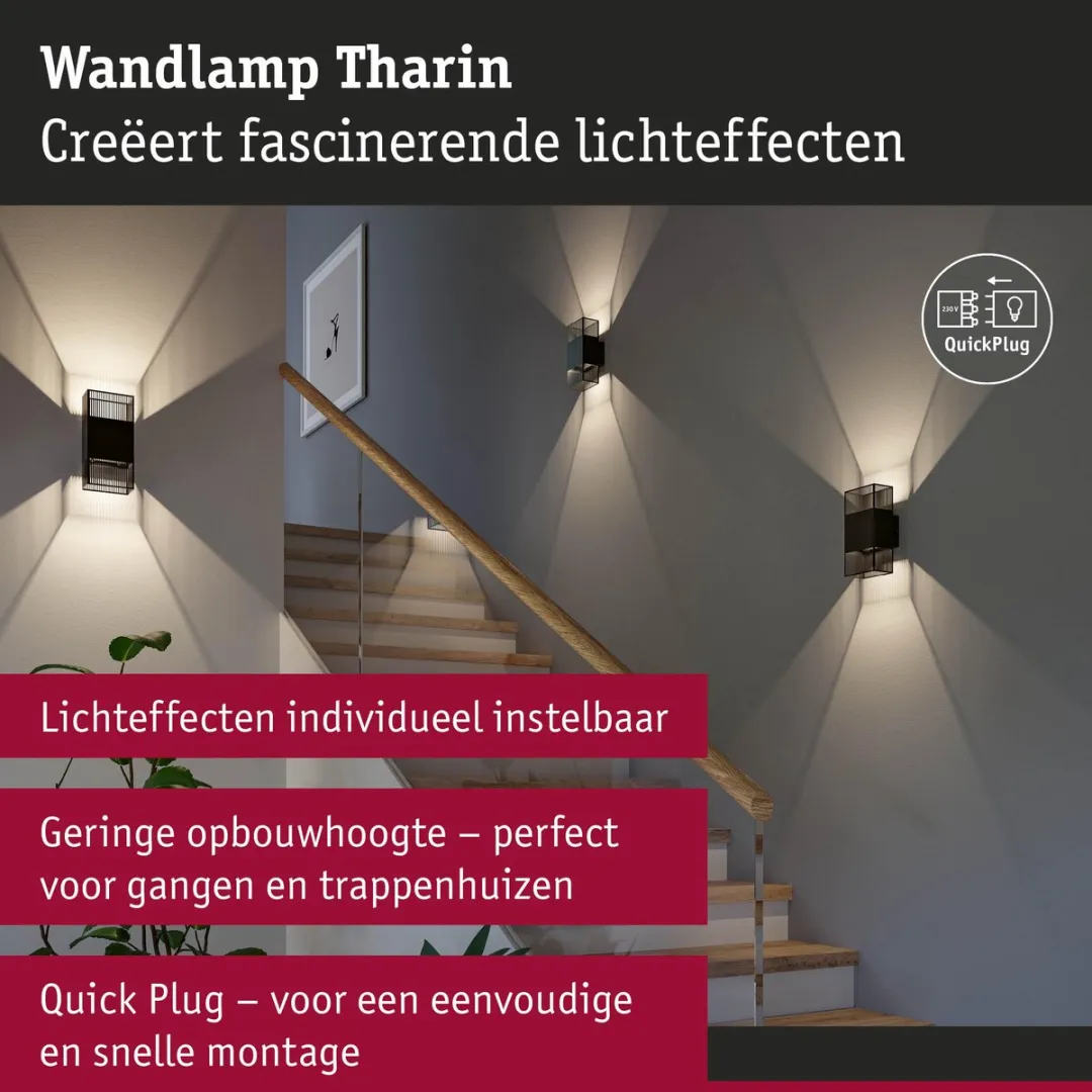 Paulmann LED Wandlamp Tharin IP44 2x3,7W - Zwart