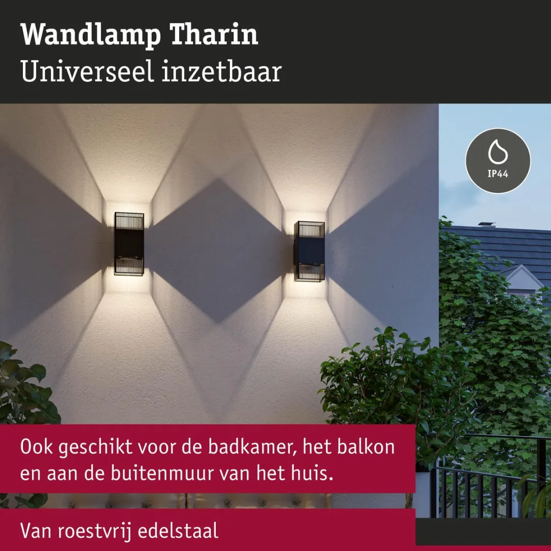 Paulmann LED Wandlamp Tharin IP44 2x3,7W - Zwart