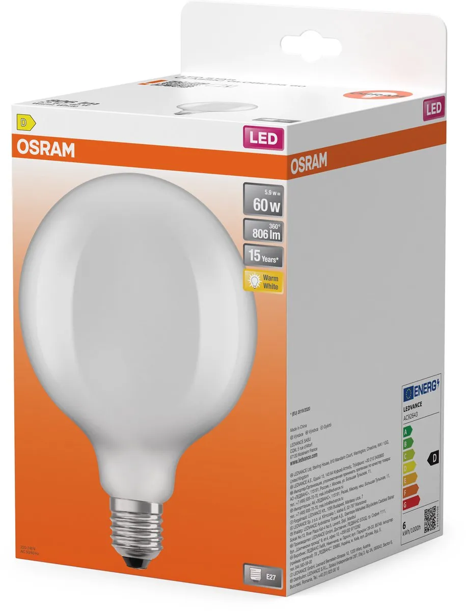 Osram LED Star Globe G125 60 Filament - 5,9W 2700K Mat - 806lm