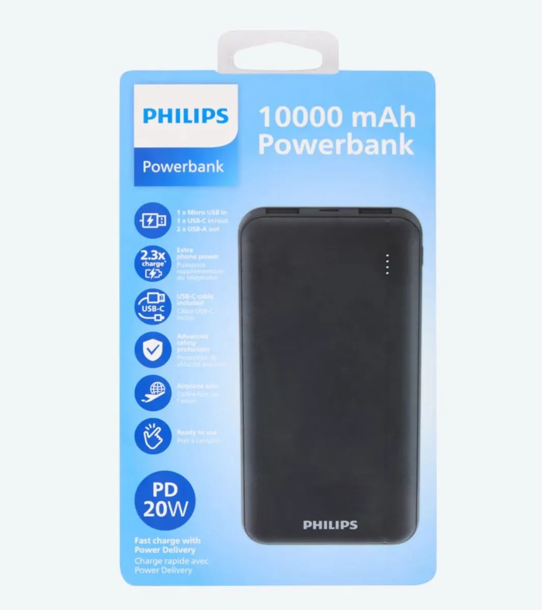 Philips Powerbank 10000mAh - 4 Poorten - Zwart