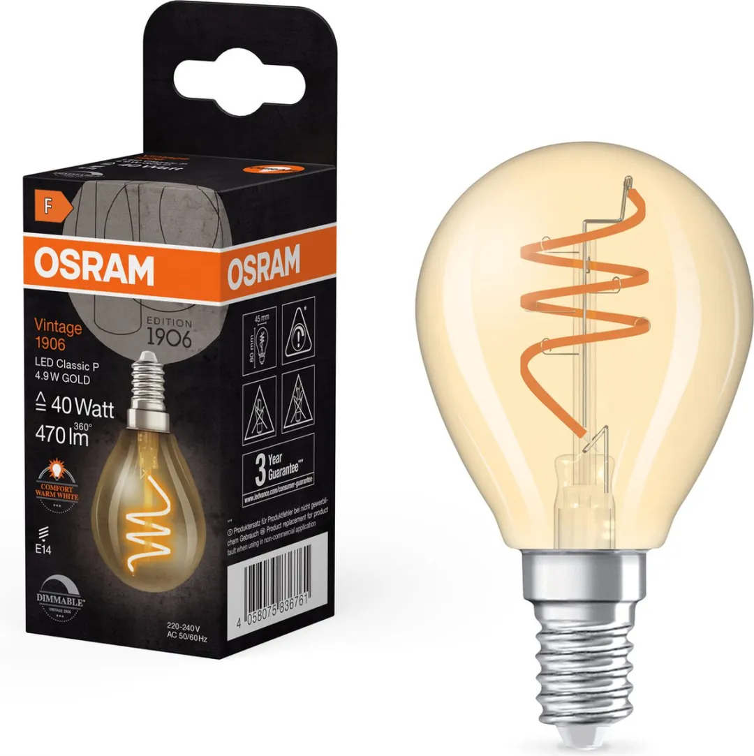 Osram Vintage 1906 LED Classic Slim E14 Peer Goud 4.9W