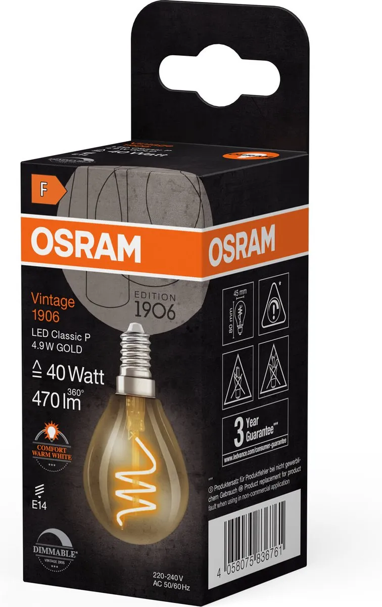 Osram Vintage 1906 LED Classic Slim E14 Peer Goud 4.9W