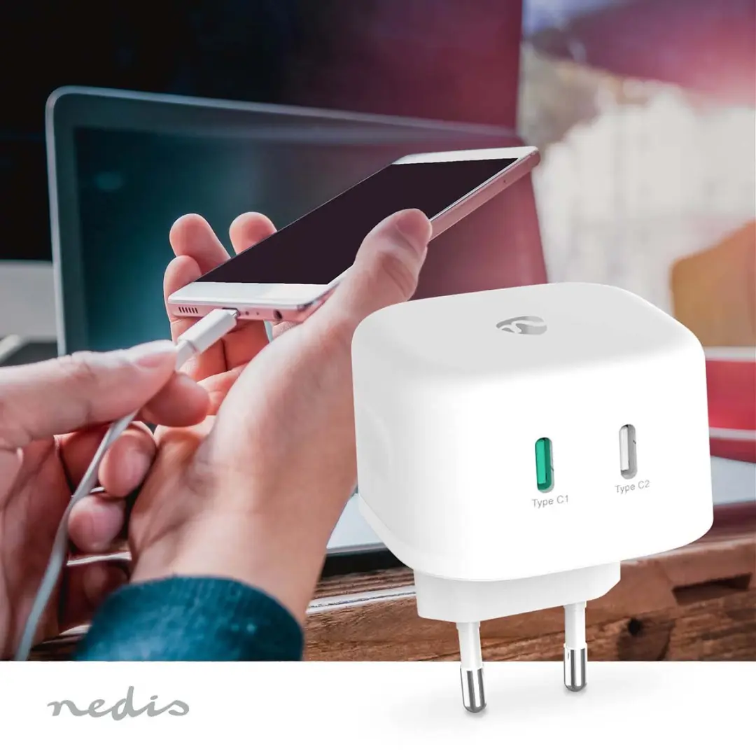 Nedis WCGPD45W100WT Oplader 45W GaN 2x USB-C - Wit - afbeelding 3 van 3