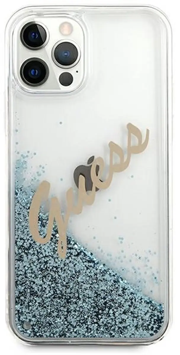 Guess Liquid Glitter Script Hardcase iPhone 12 Pro Max - Vintage Blauw - afbeelding 3 van 6