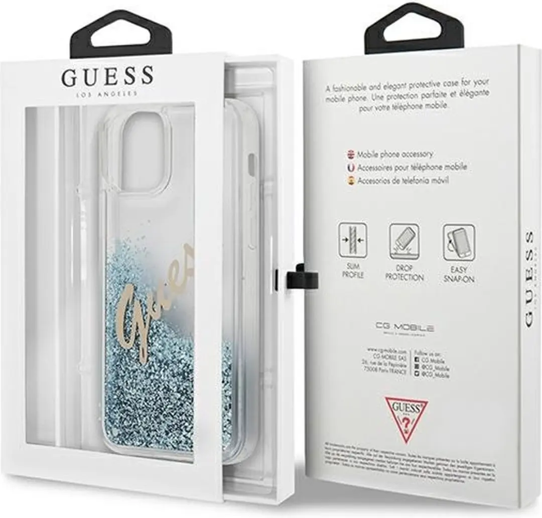 Guess Liquid Glitter Script Hardcase iPhone 12 Pro Max - Vintage Blauw - afbeelding 6 van 6