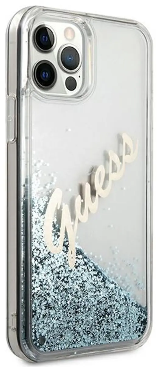 Guess Liquid Glitter Script Hardcase iPhone 12 Pro Max - Vintage Blauw - afbeelding 2 van 6