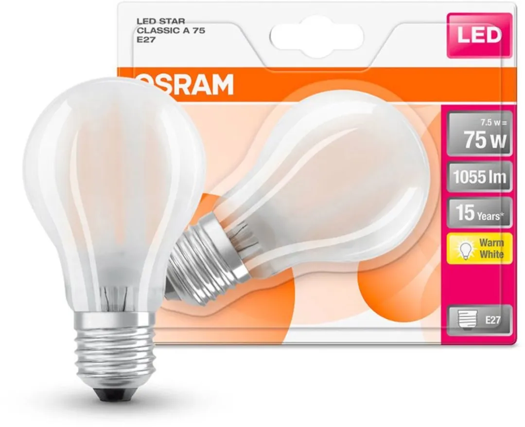 Osram LED-lamp E27 8W Warmwit Mat - 2700K - afbeelding 3 van 6