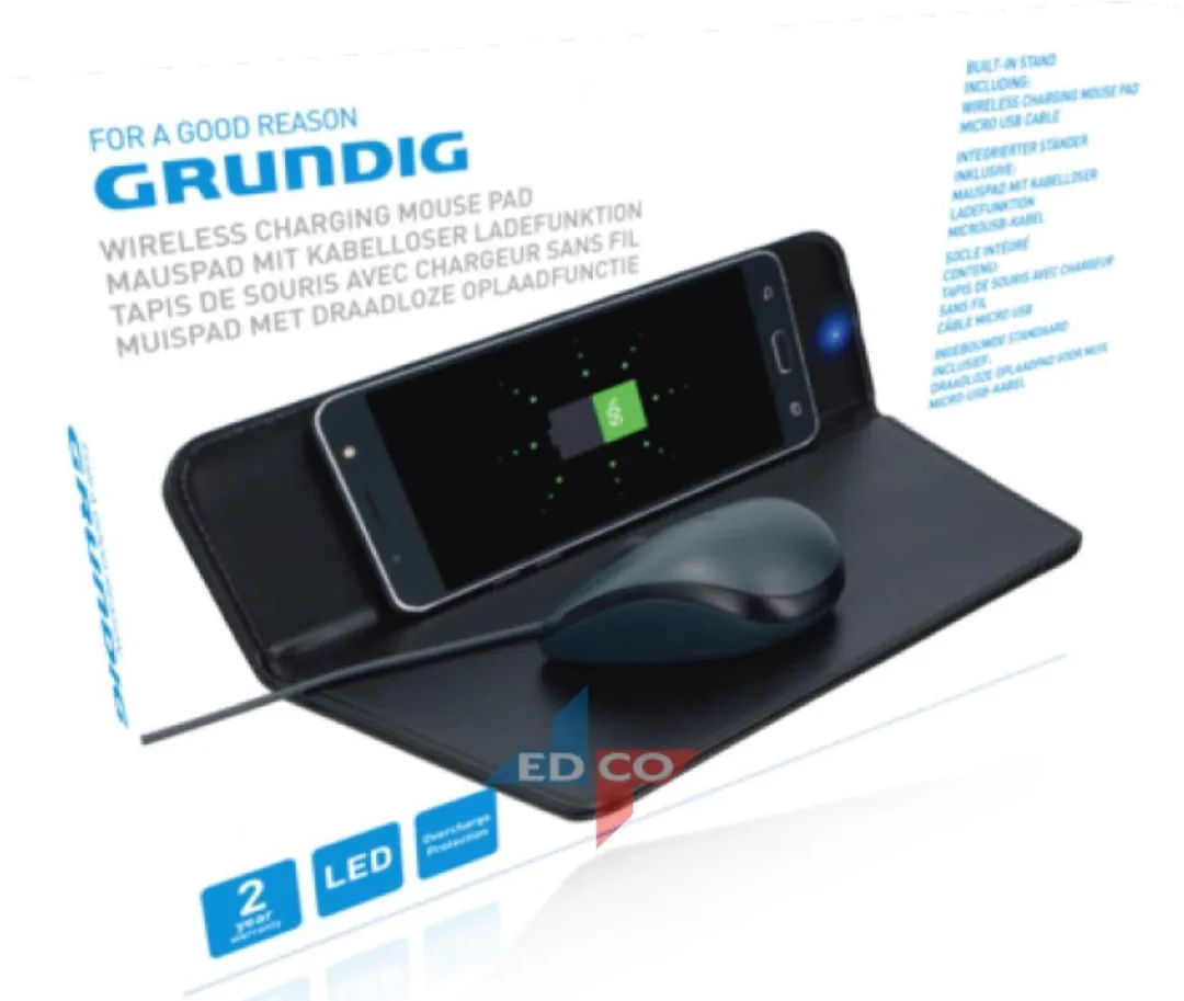 Grundig Draadloos Oplaadbaar Mousepad 3-in-1 - Zwart
