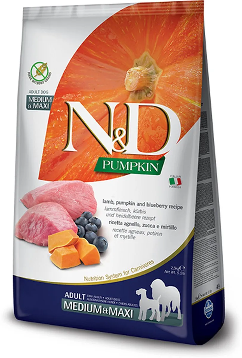 Farmina N&D Medium/Maxi Kurbis Lamm & Heidelbeere Hond - 2,5 kg