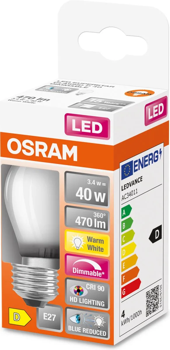 Osram E14 LED Lamp 3.4W 2700K - Warm wit - Helder glas - afbeelding 6 van 6