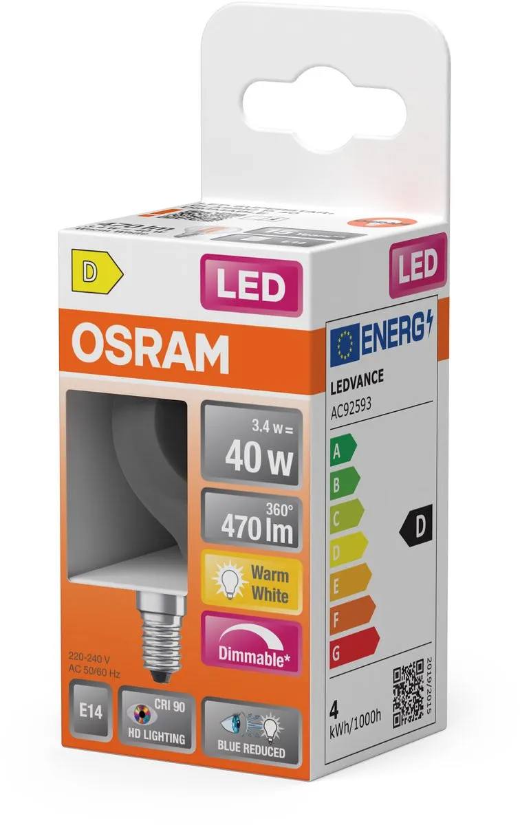 Osram E14 LED Lamp 3.4W 2700K - Warm wit - Helder glas