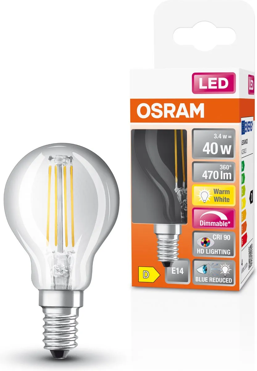 Osram E14 LED Lamp 3.4W 2700K - Warm wit - Helder glas