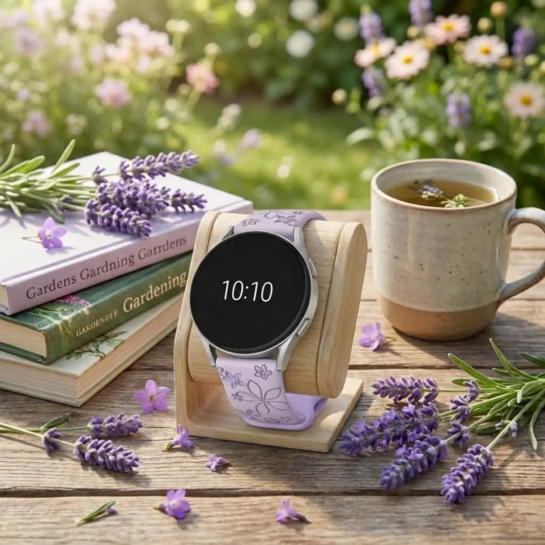 NUVEX Silicone Horlogeband Lavendel/Violet - 20mm - Bloemenpatroon