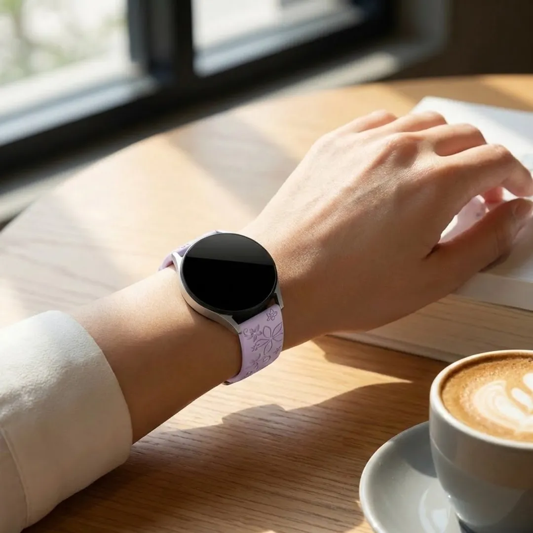 NUVEX Silicone Horlogeband Lavendel/Violet - 20mm - Bloemenpatroon