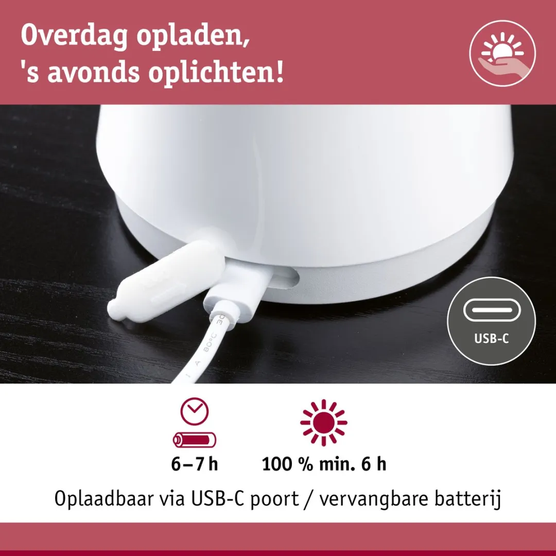 Paulmann Acculamp Onzo IP44 - 2700K - 16cm Wit - afbeelding 6 van 6