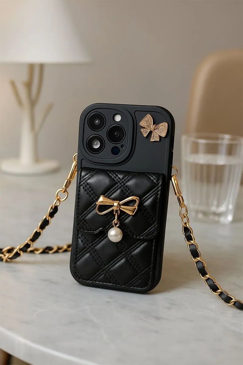 NUVEX iPhone 11 Telefoonhoesje - Zwart - Met parelketting & opbergvak