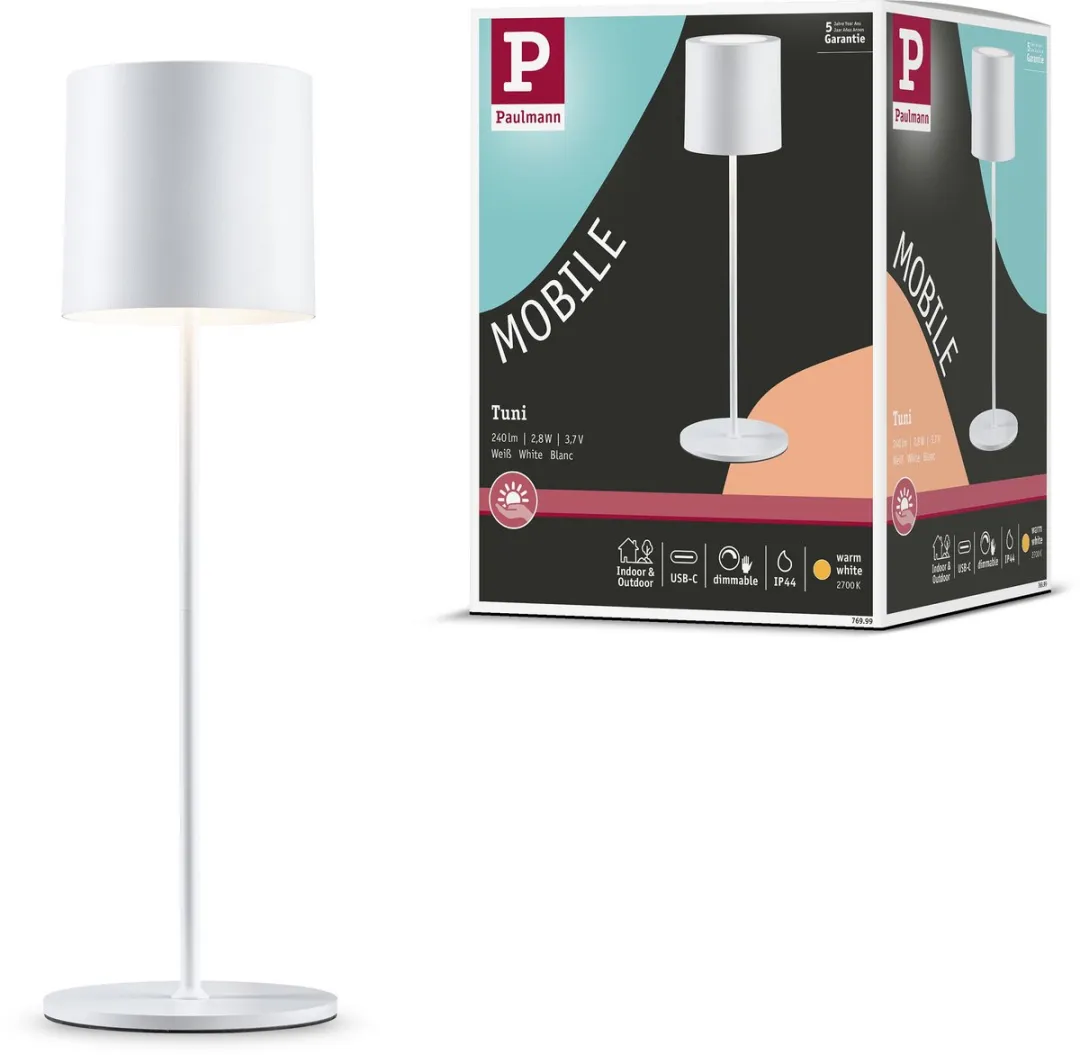 Paulmann Acculamp Tuni IP44 2700K - Wit mat