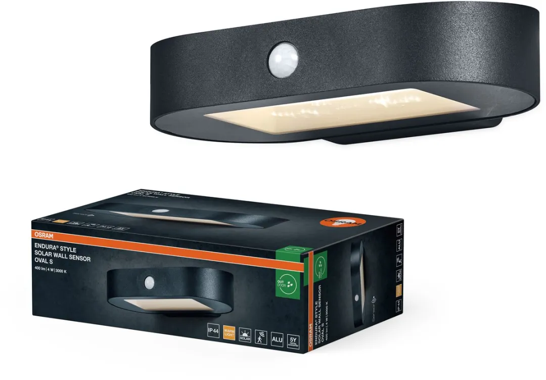 Osram ENDURA Style Solar Wandlamp 4W - Warm Wit 3000K - Zwart