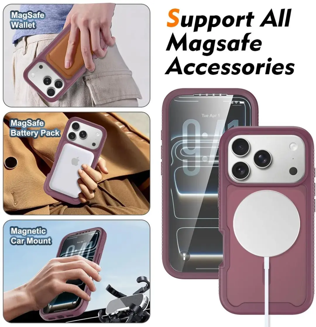 Hoesje iPhone 18 Pro MagSafe Full Protect - Matte Burgundy - afbeelding 5 van 6