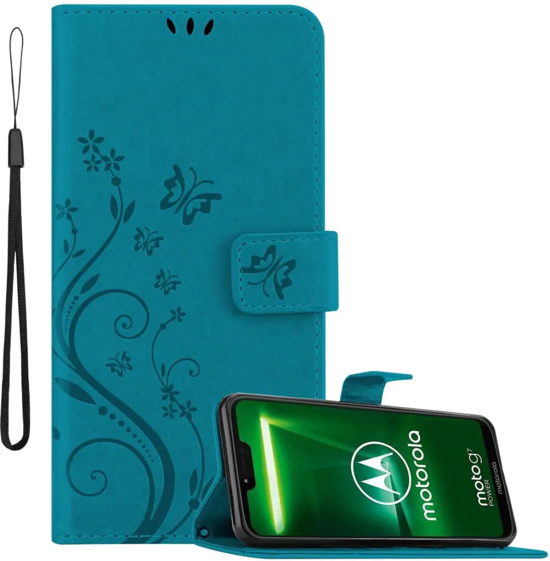 Cadorabo Hoesje geschikt voor Motorola MOTO G7 POWER in BLOEMEN BLAUW