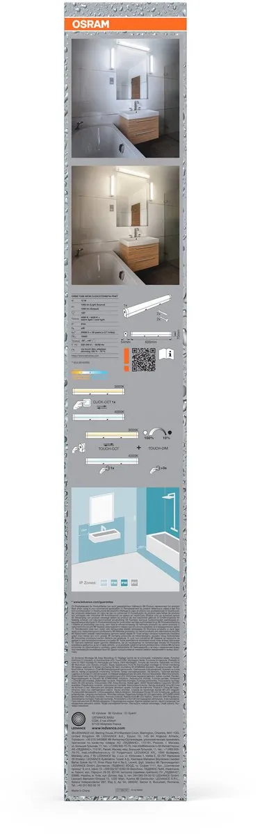 Osram Orbis Tube Frost Glass 60cm LED Wandlamp - 12W 1200lm IP44 - afbeelding 6 van 6