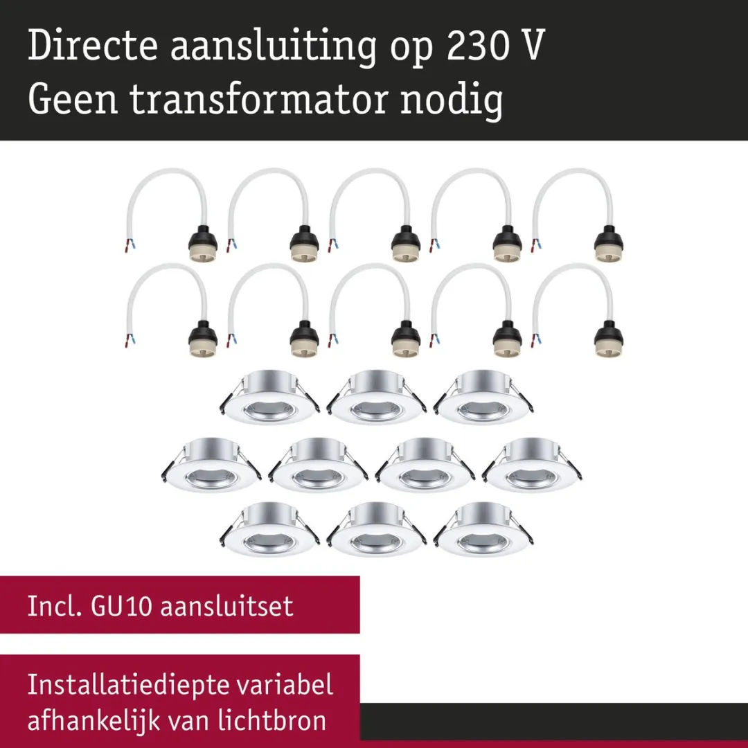 Paulmann Inbouwlamp Set 10x Star Rond 90mm GU10 - 10x10W - Chroom mat - afbeelding 6 van 6