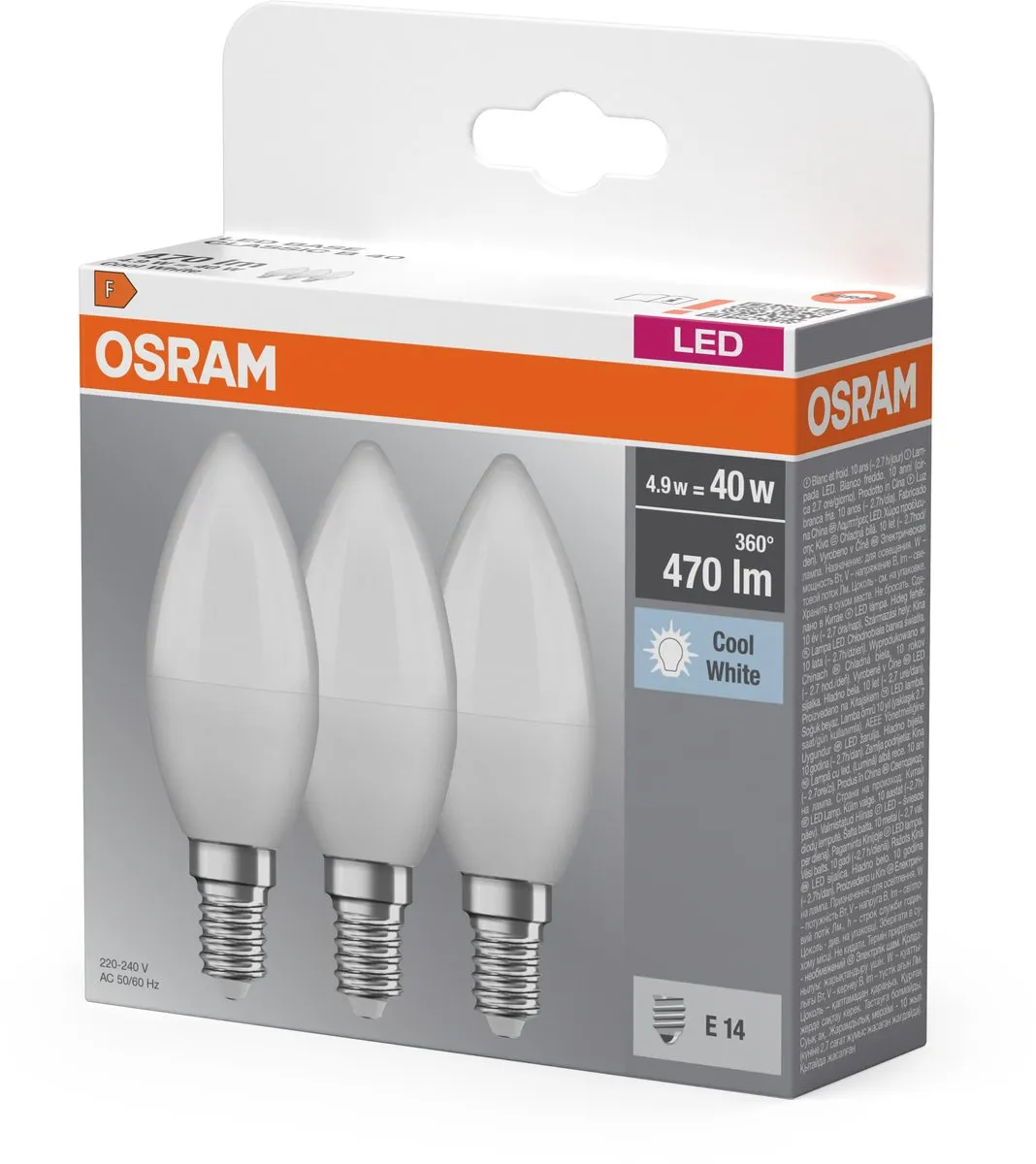 Osram LED Kaarslamp E14 5.5W 4000K - Mat - 3 Stuks