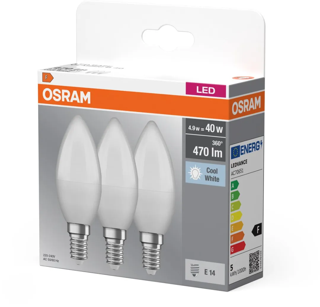 Osram LED Kaarslamp E14 5.5W 4000K - Mat - 3 Stuks