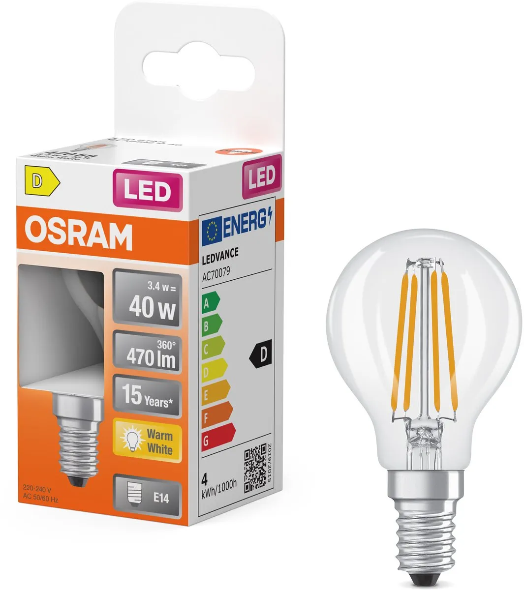 Osram LED Retrofit Classic P 3.4W E14 - Warm wit 2700K - Helder