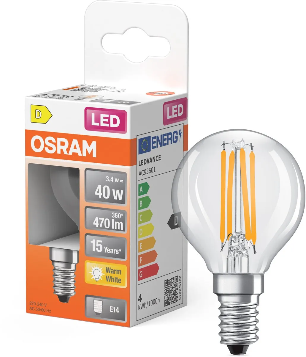 Osram LED Retrofit Classic P 3.4W E14 - Warm wit 2700K - Helder