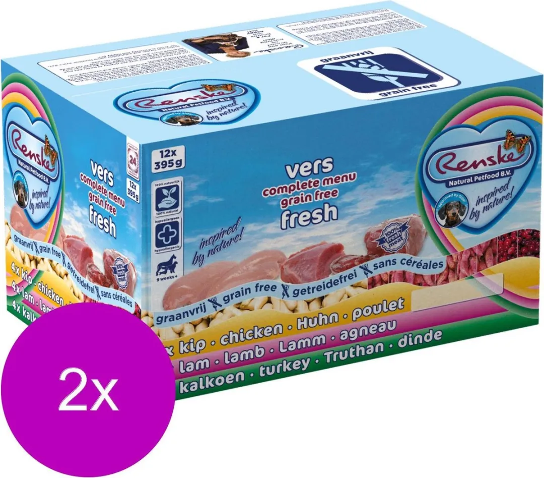 Renske Adult Multi Graanvrij Hondenvoer - 24 Stuks (2x12x395g)