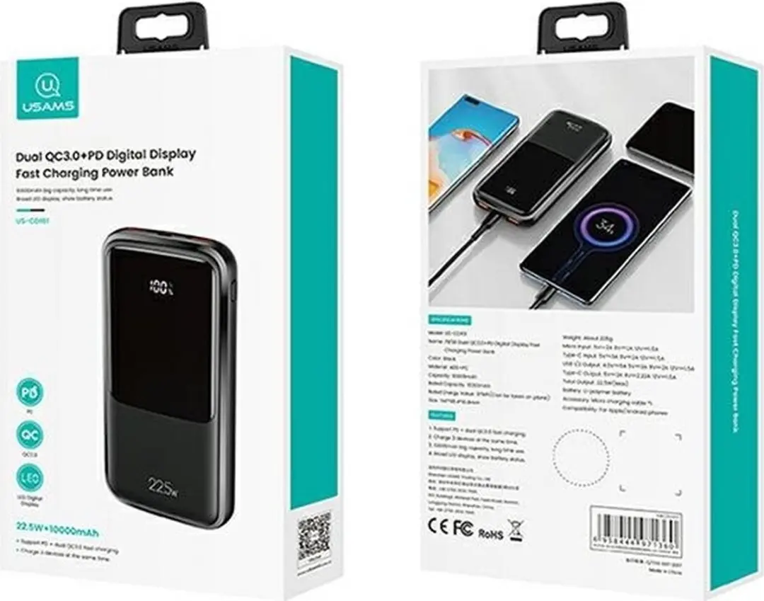 USAMS PB58 Powerbank 10000mAh 22,5W - Zwart - afbeelding 5 van 6