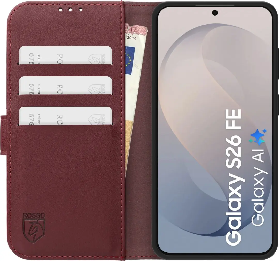 Rosso Element Modern Hoesje Samsung Galaxy S26 FE - Book Case Portemonnee - Burgundy - afbeelding 3 van 6