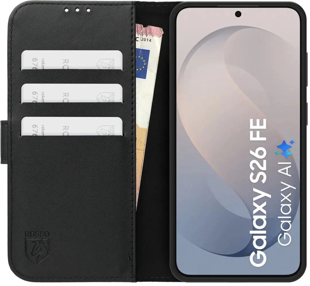 Rosso Element Modern Hoesje Samsung Galaxy S26 FE - Book Case - Zwart - afbeelding 3 van 6