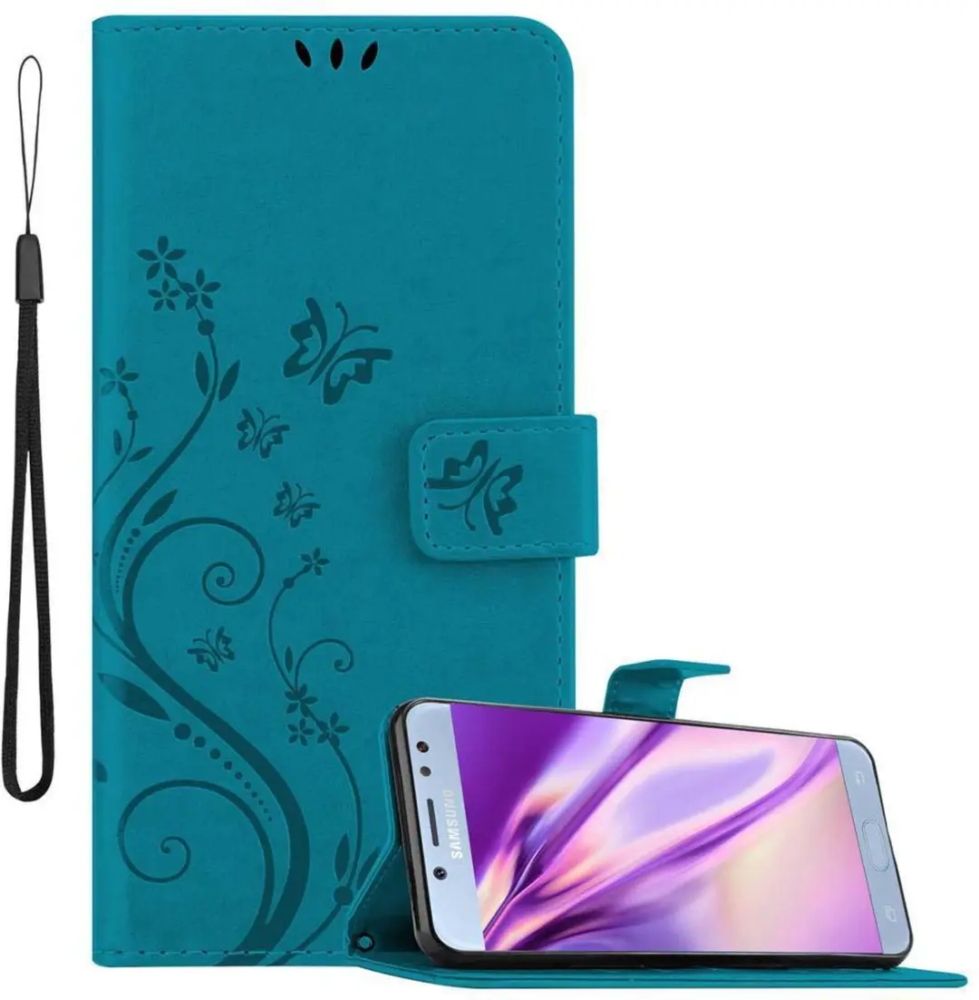 Cadorabo Hoesje geschikt voor Samsung Galaxy J5 2017 in BLOEMEN BLAUW
