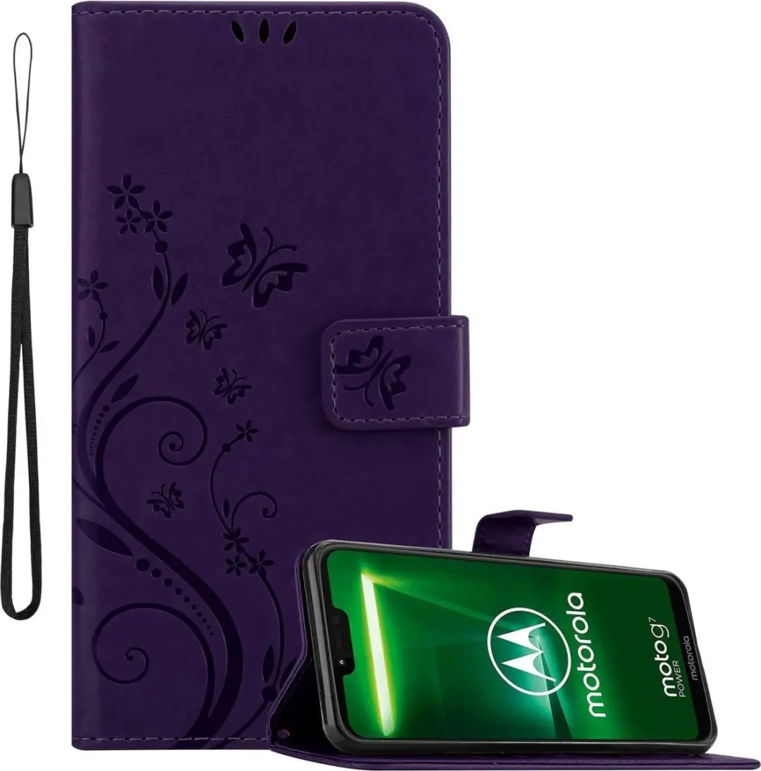 Cadorabo Hoesje geschikt voor Motorola MOTO G7 POWER in BLOEMEN DONKER PAARS