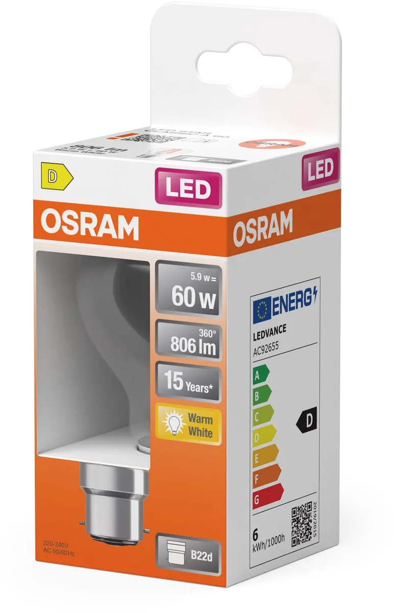 Osram LED-lamp A60 Stervorm Filament 5,9W B22d - 806lm Warm Wit