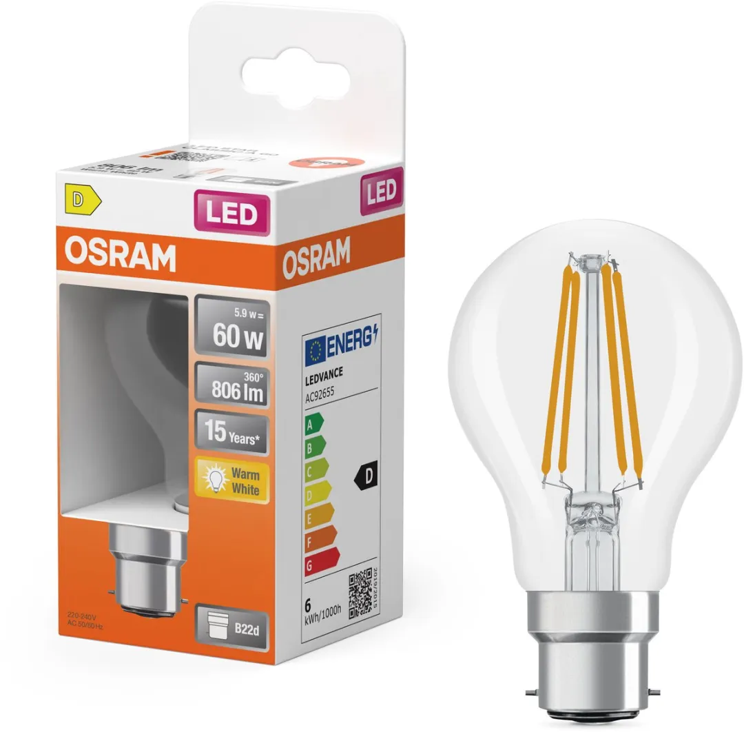 Osram LED-lamp A60 Stervorm Filament 5,9W B22d - 806lm Warm Wit