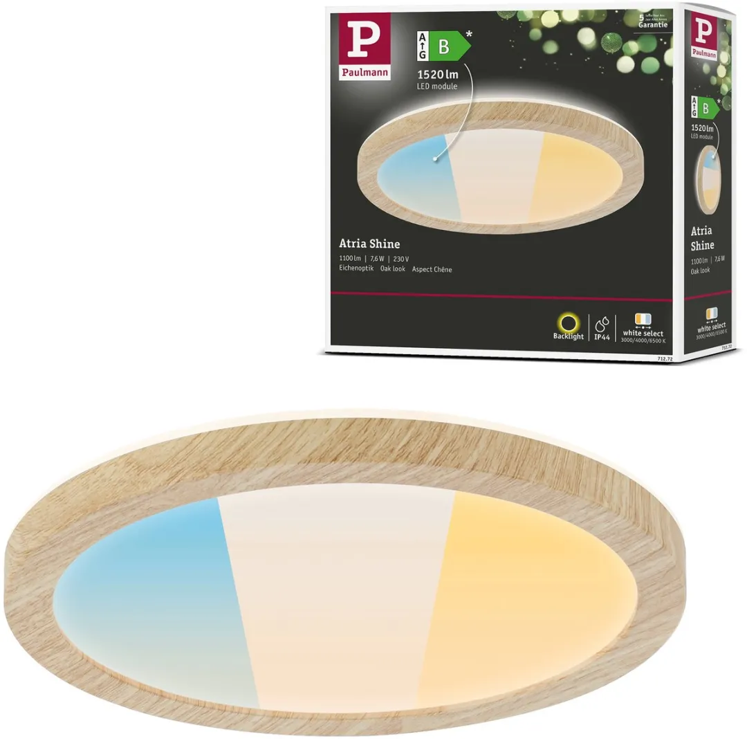 Paulmann Atria Shine LED-paneel 7,6W 1100lm 3000-6500K Houtlook