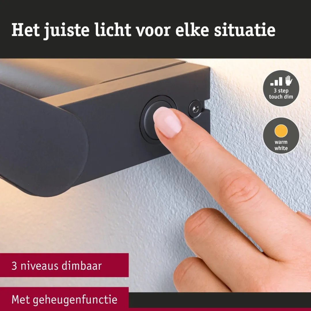 Paulmann LED Wandlamp Stine 3-Step-Dim 2700K 970lm - Zwart mat