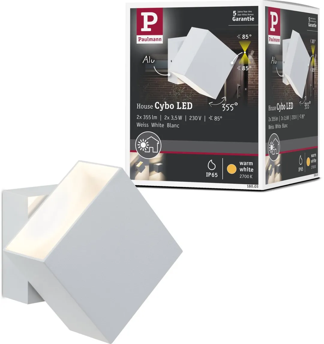 Paulmann LED Wandlamp Cybo IP65 2x3,5W 2700K - Wit Aluminium