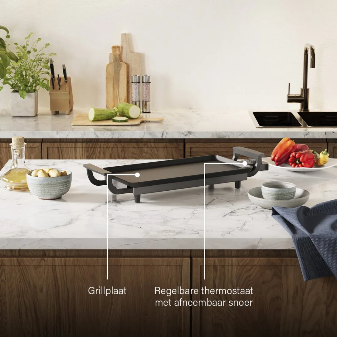 Princess Table Chef Bakplaat 1800W - 43x23cm - 6 Personen - Zwart