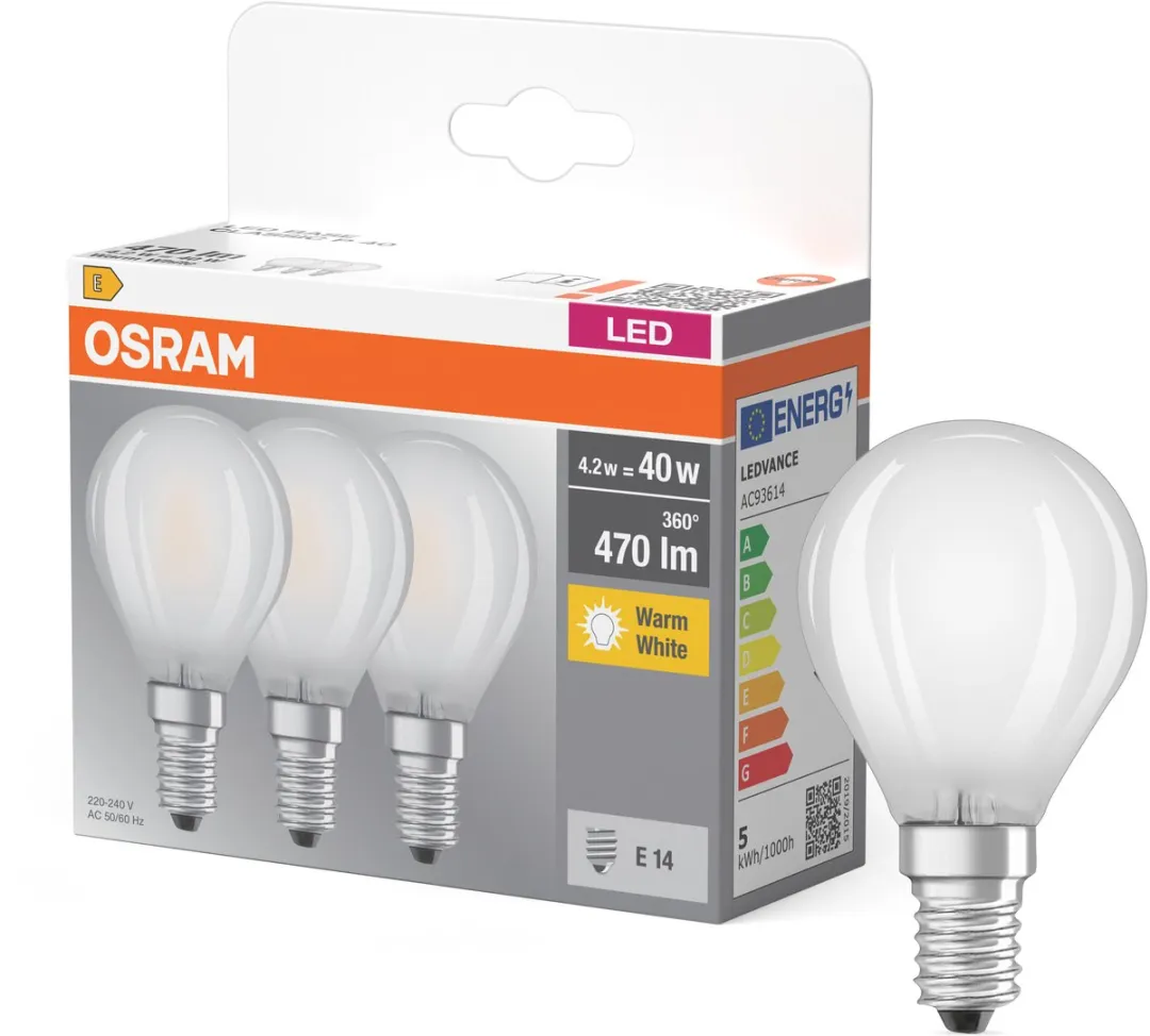 Osram E14 Kogel 4W Warmwit Mat - 3 Stuks