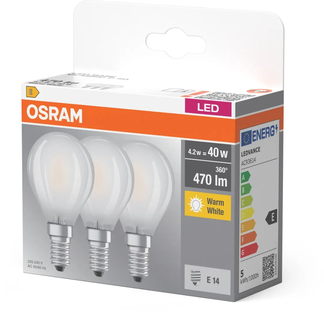 Osram E14 Kogel 4W Warmwit Mat - 3 Stuks