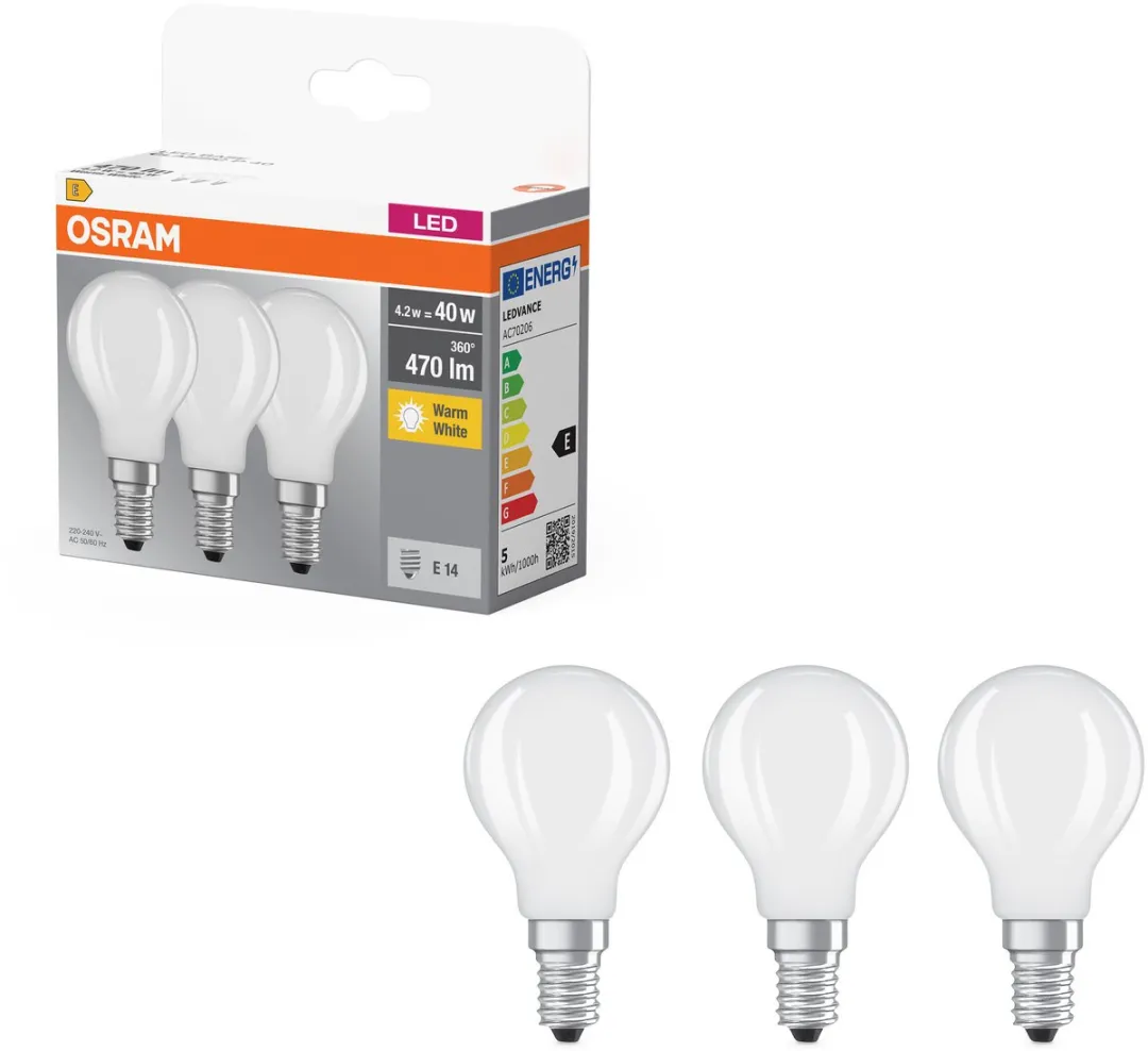 Osram E14 Kogel 4W Warmwit Mat - 3 Stuks