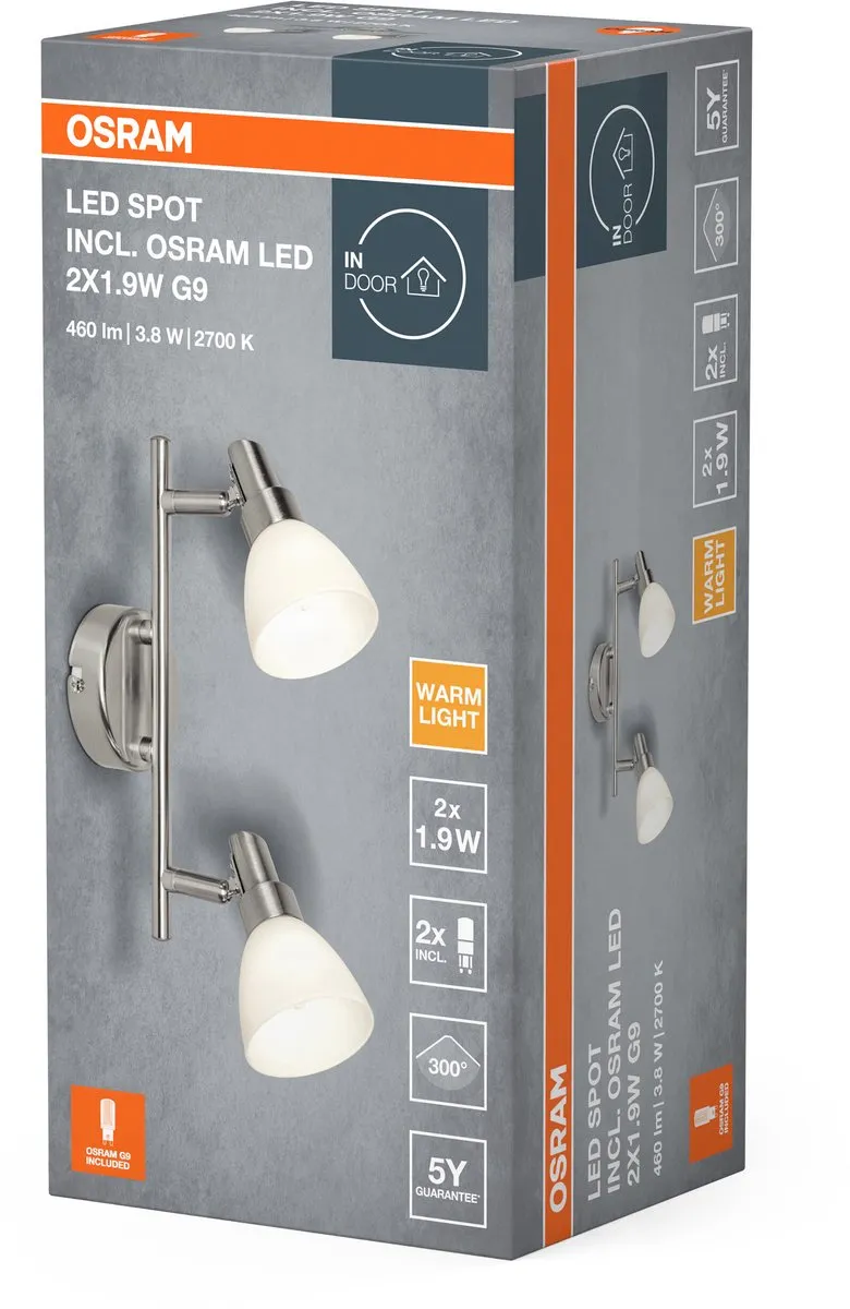 Osram LED Spot G9 2x1.9W 2700K - 3,8W - 400lm - Zilver - afbeelding 6 van 6